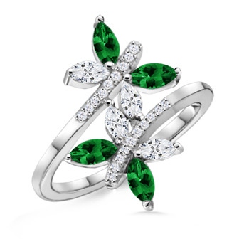 5x2.5mm AAAA Emerald and Diamond Butterfly Bypass Ring in P950 Platinum 