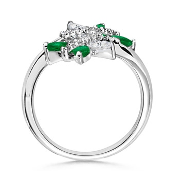 5x2.5mm AAAA Emerald and Diamond Butterfly Bypass Ring in White Gold product image