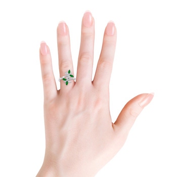 5x2.5mm AAAA Emerald and Diamond Butterfly Bypass Ring in White Gold product image