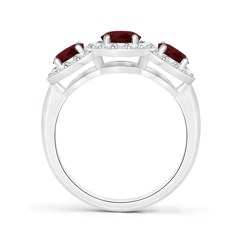7x5mm AAA Classic Three Stone Garnet Ring with Diamond Halo in White Gold Side 1