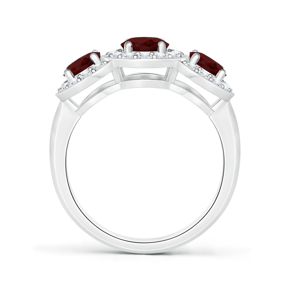 7x5mm AAA Classic Three Stone Garnet Ring with Diamond Halo in White Gold side 1