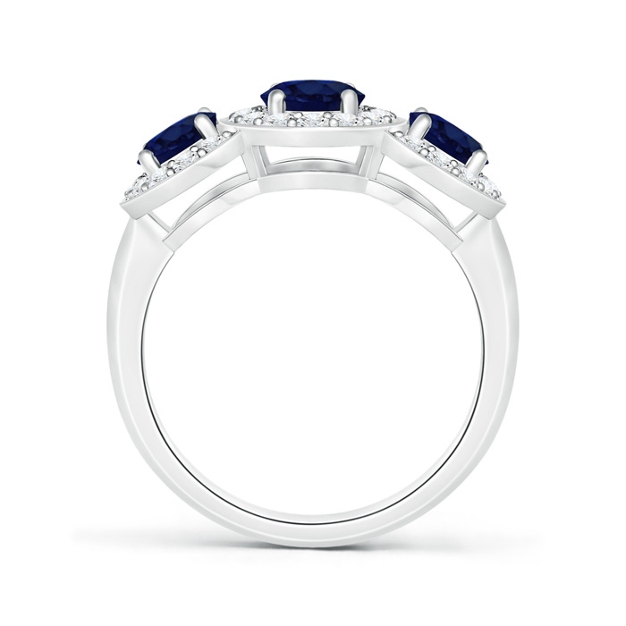 7x5mm A Classic Three Stone Blue Sapphire Ring with Diamond Halo in White Gold product image