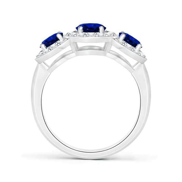 7x5mm AAAA Classic Three Stone Blue Sapphire Ring with Diamond Halo in P950 Platinum product image