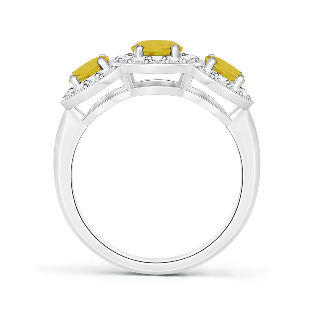 7x5mm AAA Classic Three Stone Yellow Sapphire Ring with Diamond Halo in White Gold Side 1