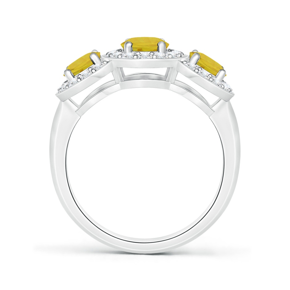 7x5mm AAA Classic Three Stone Yellow Sapphire Ring with Diamond Halo in White Gold side 1