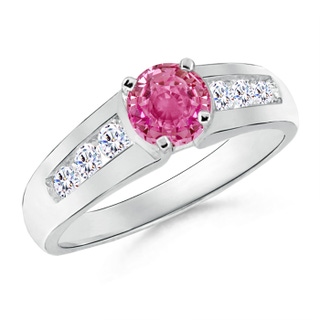 6mm AAA Solitaire Round Pink Sapphire Ring with Diamond Accents in White Gold