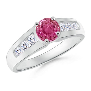 6mm AAAA Solitaire Round Pink Sapphire Ring with Diamond Accents in White Gold