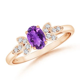 6x4mm AAA Vintage Style Oval Amethyst Ring with Diamond Accents in Rose Gold