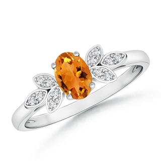 6x4mm AAA Vintage Style Oval Citrine Ring with Diamond Accents in White Gold