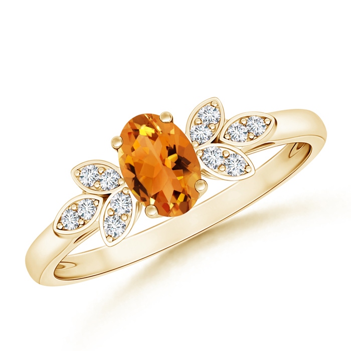 6x4mm AAA Vintage Style Oval Citrine Ring with Diamond Accents in Yellow Gold