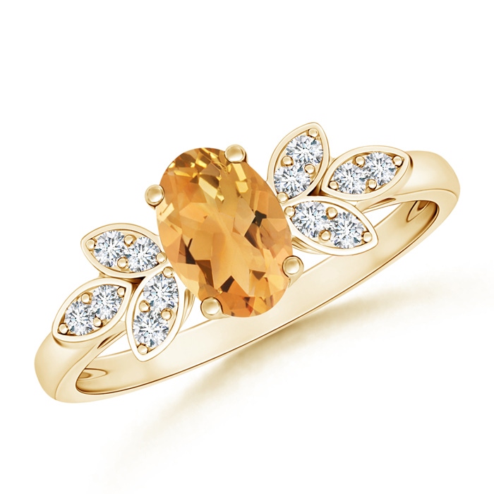 7x5mm A Vintage Style Oval Citrine Ring with Diamond Accents in Yellow Gold 