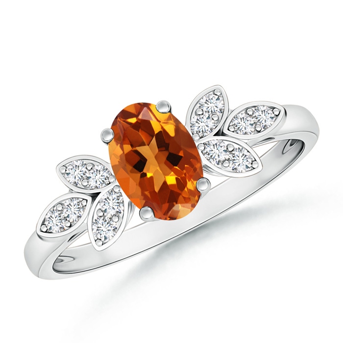 7x5mm AAAA Vintage Style Oval Citrine Ring with Diamond Accents in P950 Platinum 