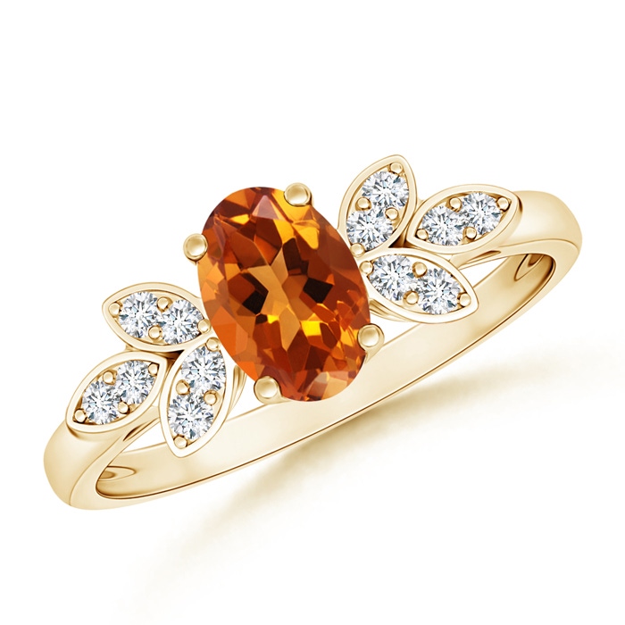 7x5mm AAAA Vintage Style Oval Citrine Ring with Diamond Accents in Yellow Gold 