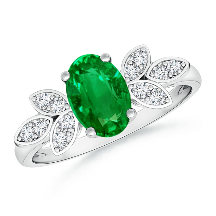 8x6mm AAAA Vintage Style Oval Emerald Ring with Diamond Accents in P950 Platinum 