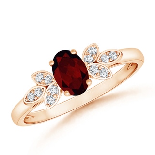 6x4mm A Vintage Style Oval Garnet Ring with Diamond Accents in 9K Rose Gold