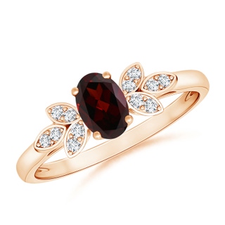 6x4mm A Vintage Style Oval Garnet Ring with Diamond Accents in Rose Gold