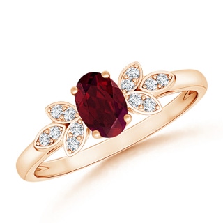 6x4mm AA Vintage Style Oval Garnet Ring with Diamond Accents in 9K Rose Gold