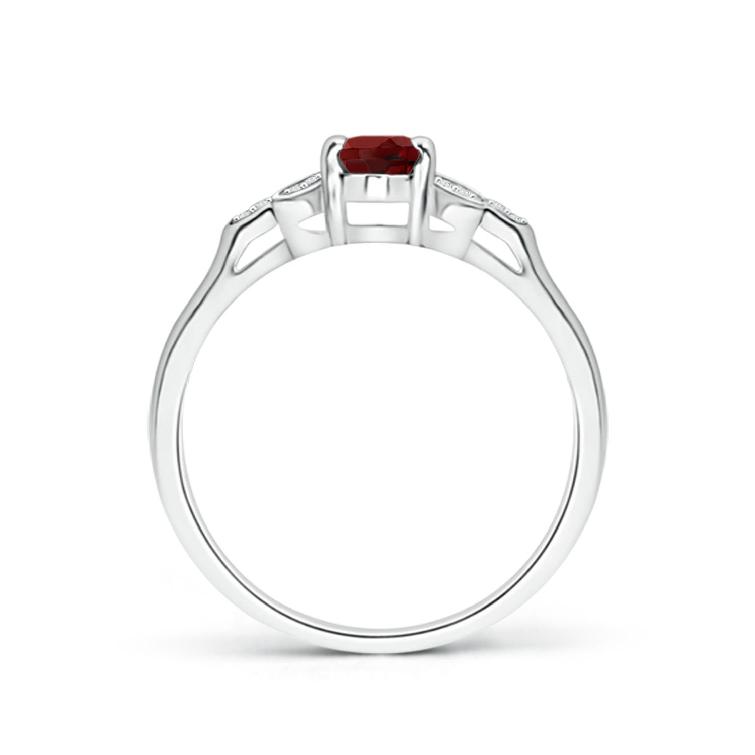 6x4mm AAAA Vintage Style Oval Garnet Ring with Diamond Accents in White Gold - side 1