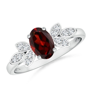 7x5mm AAA Vintage Style Oval Garnet Ring with Diamond Accents in White Gold