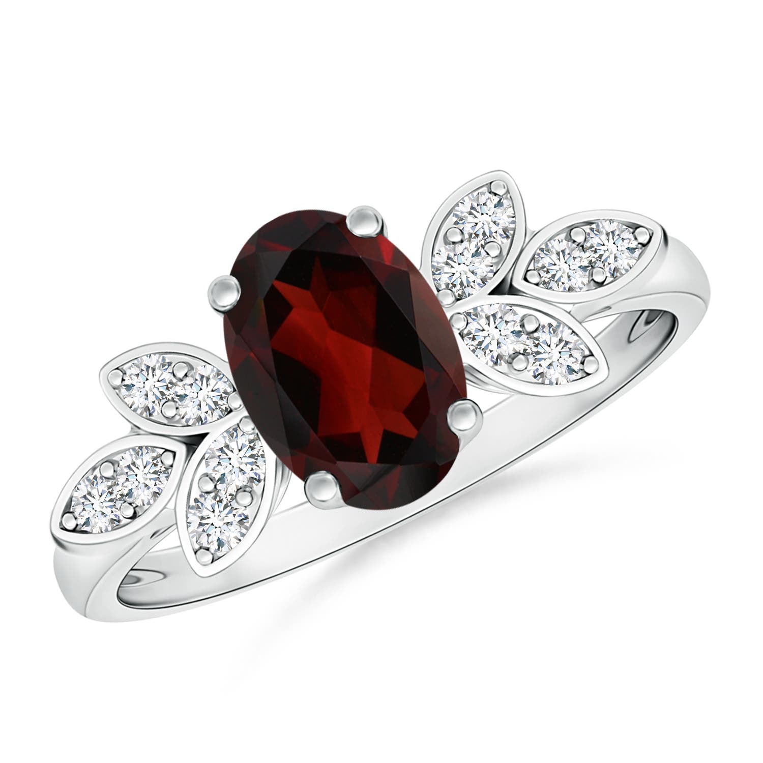 8x6mm AA Vintage Style Oval Garnet Ring with Diamond Accents in P950 Platinum