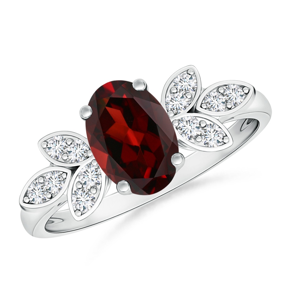 8x6mm AAA Vintage Style Oval Garnet Ring with Diamond Accents in P950 Platinum 