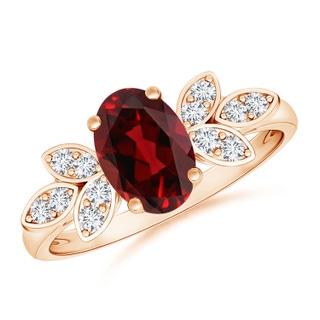 8x6mm AAAA Vintage Style Oval Garnet Ring with Diamond Accents in Rose Gold