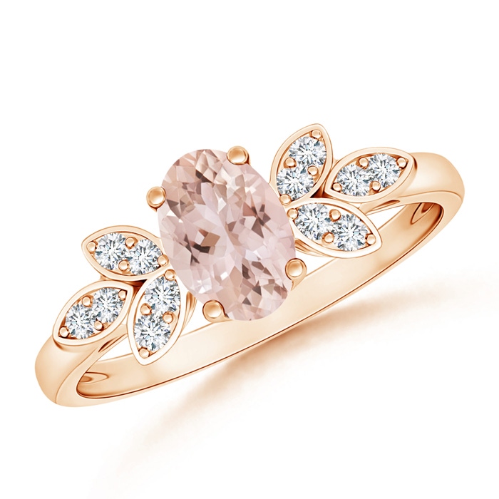 7x5mm AAA Vintage Style Oval Morganite Ring with Diamond Accents in Rose Gold 