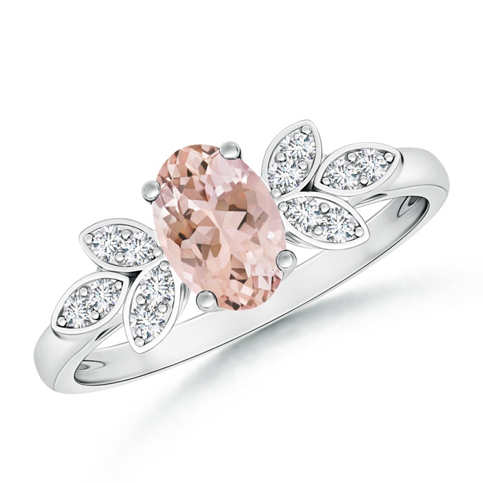 7x5mm AAAA Vintage Style Oval Morganite Ring with Diamond Accents in P950 Platinum