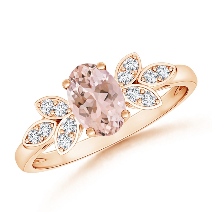 7x5mm AAAA Vintage Style Oval Morganite Ring with Diamond Accents in Rose Gold