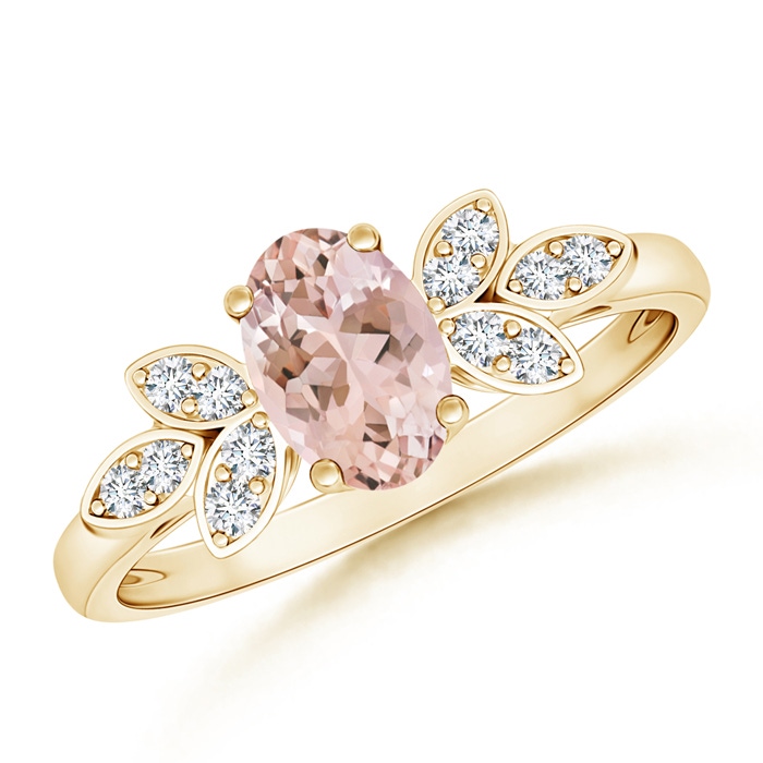7x5mm AAAA Vintage Style Oval Morganite Ring with Diamond Accents in Yellow Gold