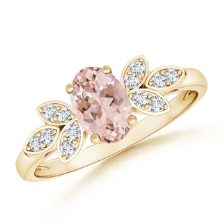 7x5mm AAAA Vintage Style Oval Morganite Ring with Diamond Accents in Yellow Gold