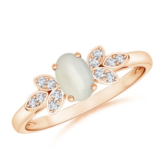 6x4mm AAA Vintage Style Oval Moonstone Ring with Diamond Accents in Rose Gold