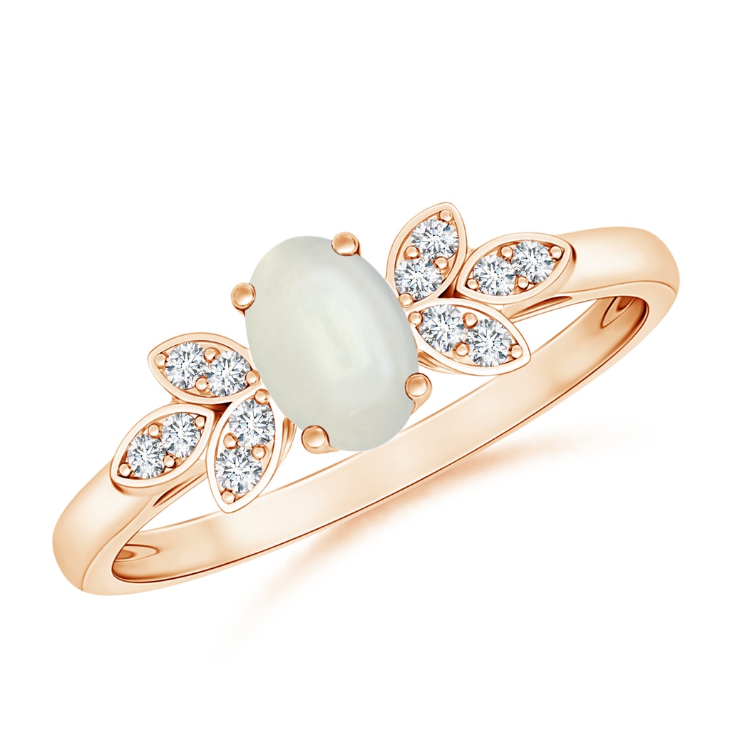 6x4mm AAAA Vintage Style Oval Moonstone Ring with Diamond Accents in Rose Gold