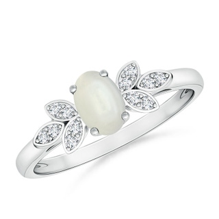 6x4mm AAAA Vintage Style Oval Moonstone Ring with Diamond Accents in White Gold