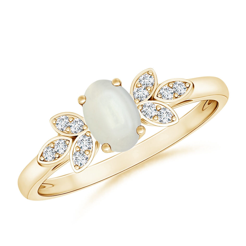 6x4mm AAAA Vintage Style Oval Moonstone Ring with Diamond Accents in Yellow Gold