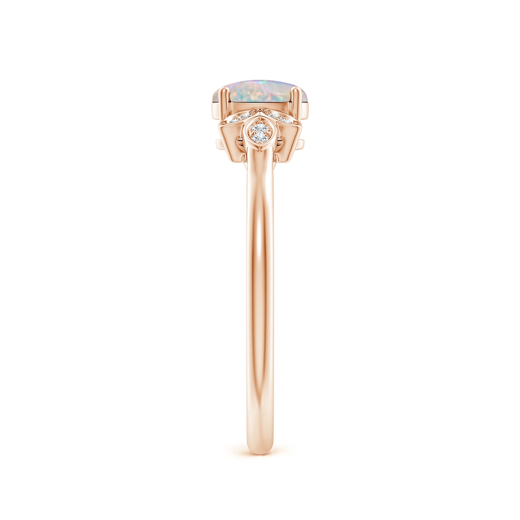 6x4mm AAAA Vintage Style Oval Opal Ring with Diamond Accents in Rose Gold - body_hand
