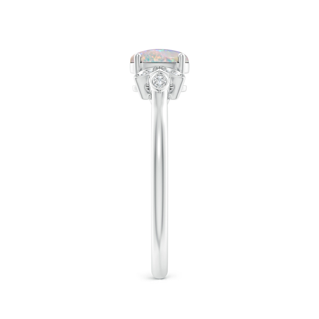 6x4mm AAAA Vintage Style Oval Opal Ring with Diamond Accents in White Gold - body_hand