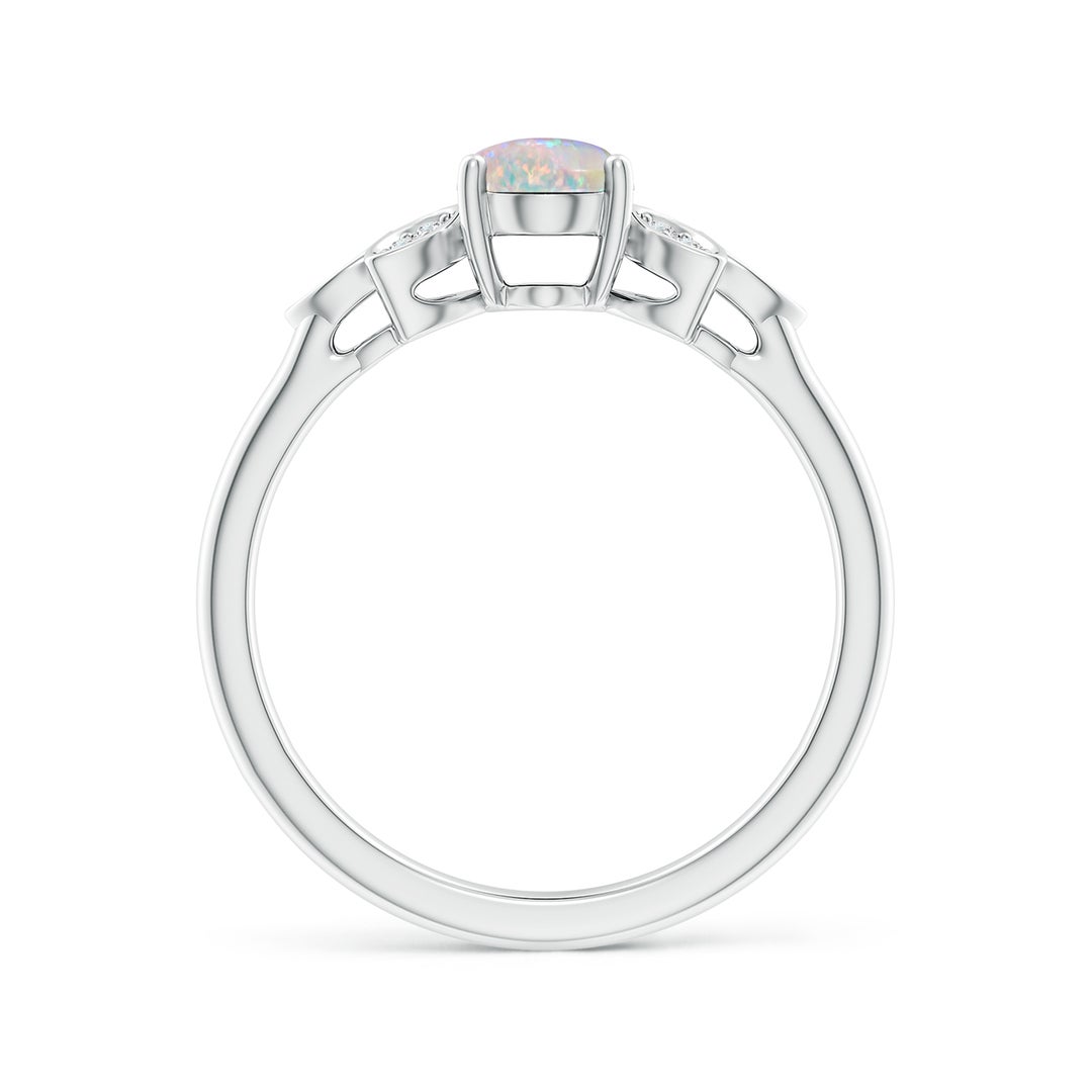 7x5mm AAAA Vintage Style Oval Opal Ring with Diamond Accents in White Gold - side 1