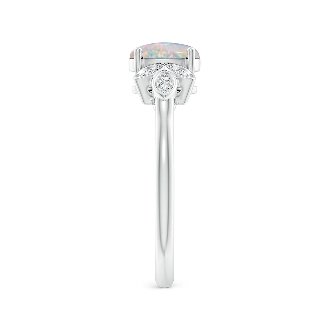 7x5mm AAAA Vintage Style Oval Opal Ring with Diamond Accents in White Gold - body_view 2