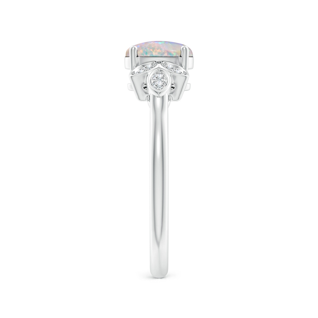 7x5mm AAAA Vintage Style Oval Opal Ring with Diamond Accents in White Gold - body_hand
