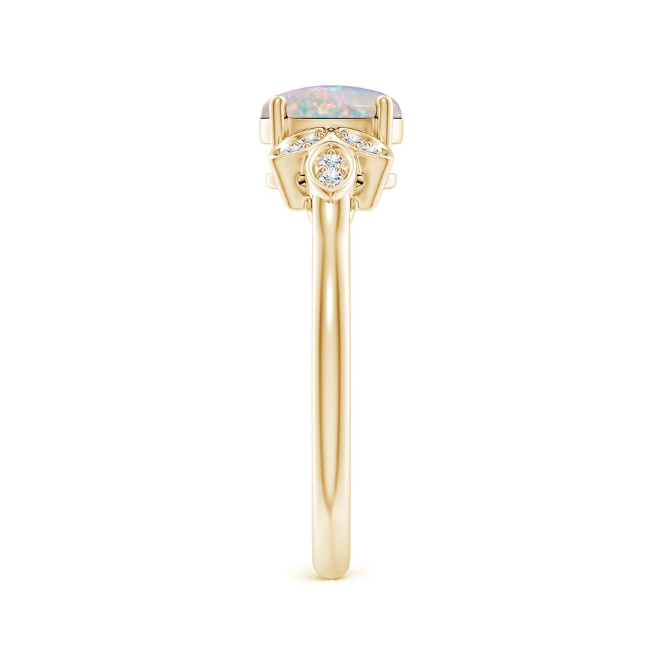 7x5mm AAAA Vintage Style Oval Opal Ring with Diamond Accents in Yellow Gold body-hand