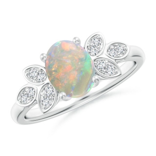 8x6mm AAAA Vintage Style Oval Opal Ring with Diamond Accents in P950 Platinum