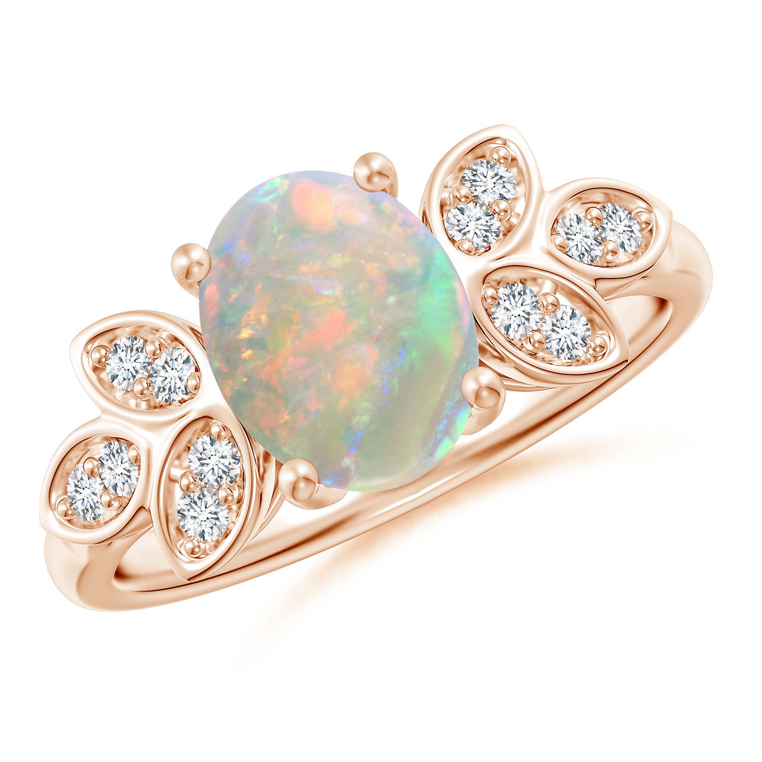 Vintage Style Oval Opal Ring with Diamond Accents | Angara