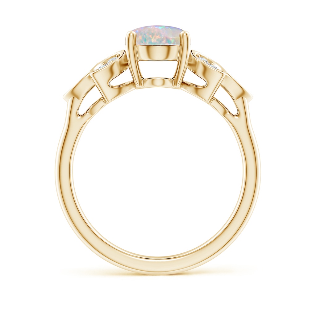 9x7mm AAAA Vintage Style Oval Opal Ring with Diamond Accents in Yellow Gold Side1