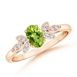 6x4mm AAA Vintage Style Oval Peridot Ring with Diamond Accents in Rose Gold