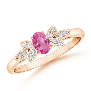 5x3mm AAA Vintage Style Oval Pink Sapphire Ring with Diamond Accents in Rose Gold