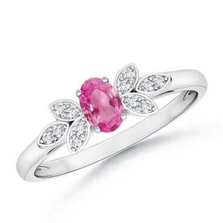 5x3mm AAA Vintage Style Oval Pink Sapphire Ring with Diamond Accents in White Gold