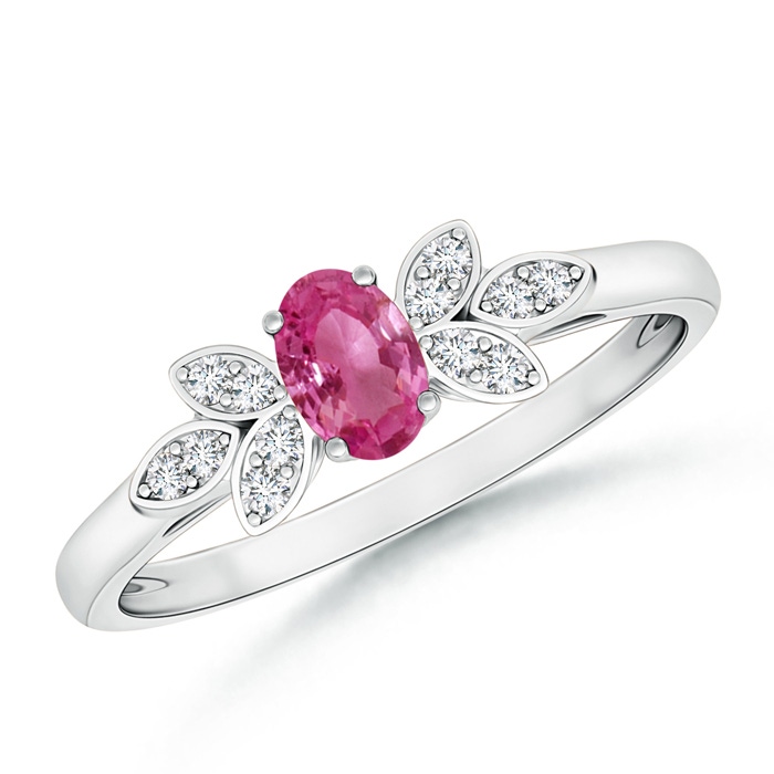 5x3mm AAAA Vintage Style Oval Pink Sapphire Ring with Diamond Accents in P950 Platinum 