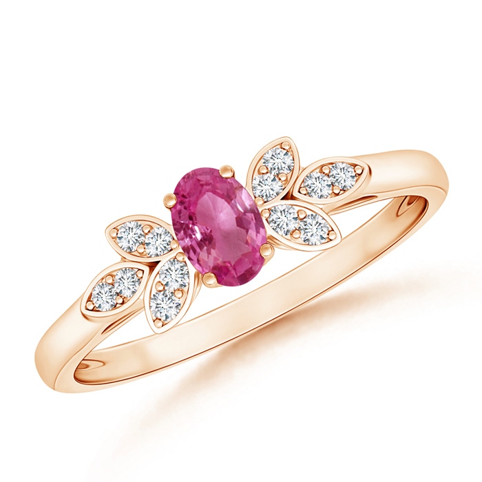 5x3mm AAAA Vintage Style Oval Pink Sapphire Ring with Diamond Accents in Rose Gold