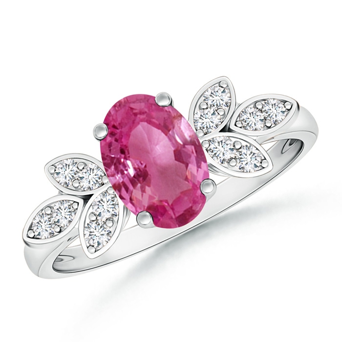 8x6mm AAAA Vintage Style Oval Pink Sapphire Ring with Diamond Accents in White Gold